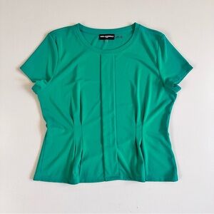 Karl Lagerfeld Pleated Green Short Sleeve Blouse Size Large